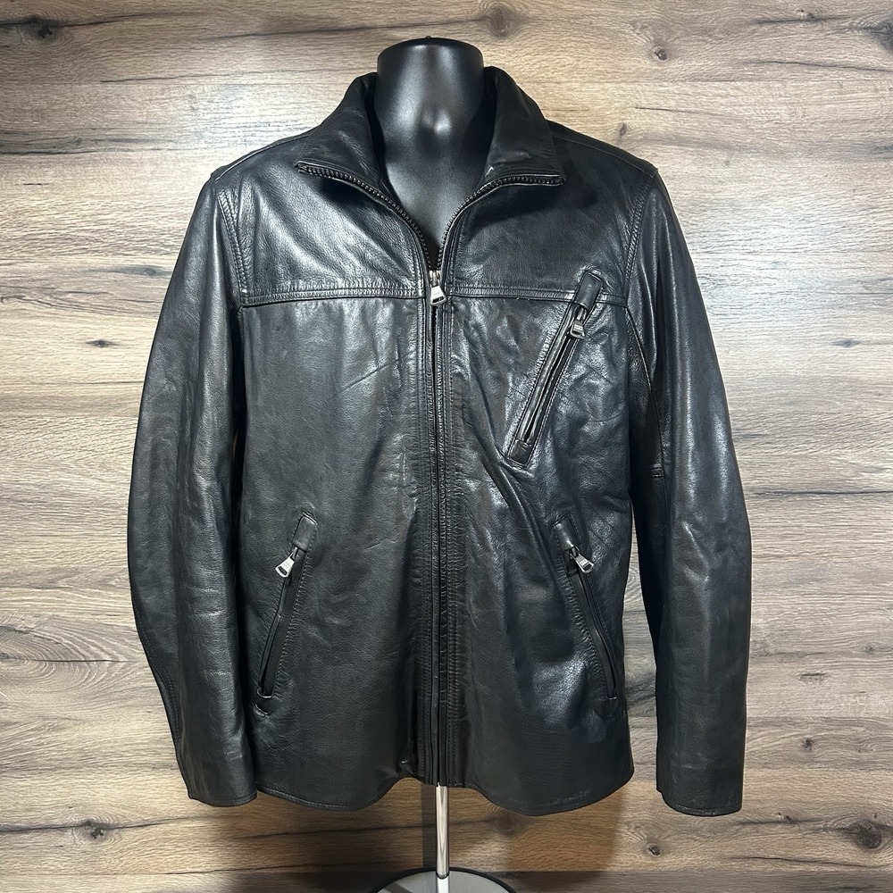 Marc New York Black Leather Jacket Men's Size Small – Classic Bomber Style Coat